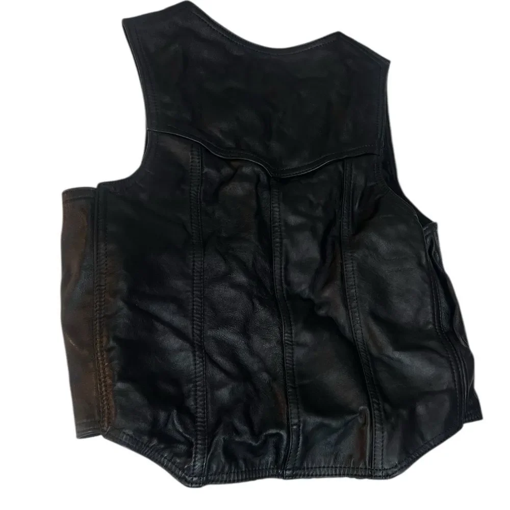All American Rider Black Faux Leather Biker Button Motorcycle Pockets Vest Sz M